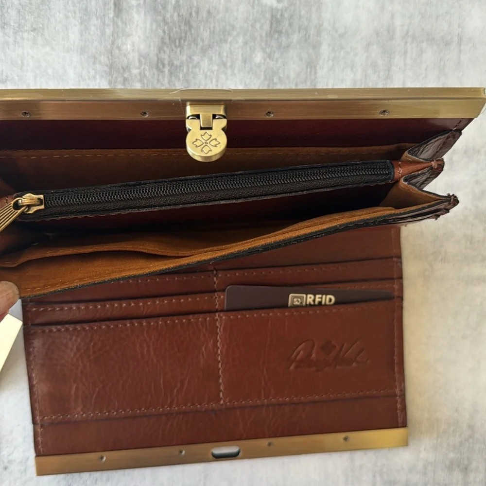 PATRICIA NASH Leather Cauchy Framed Wallet W Push Lock Closure French Riviera